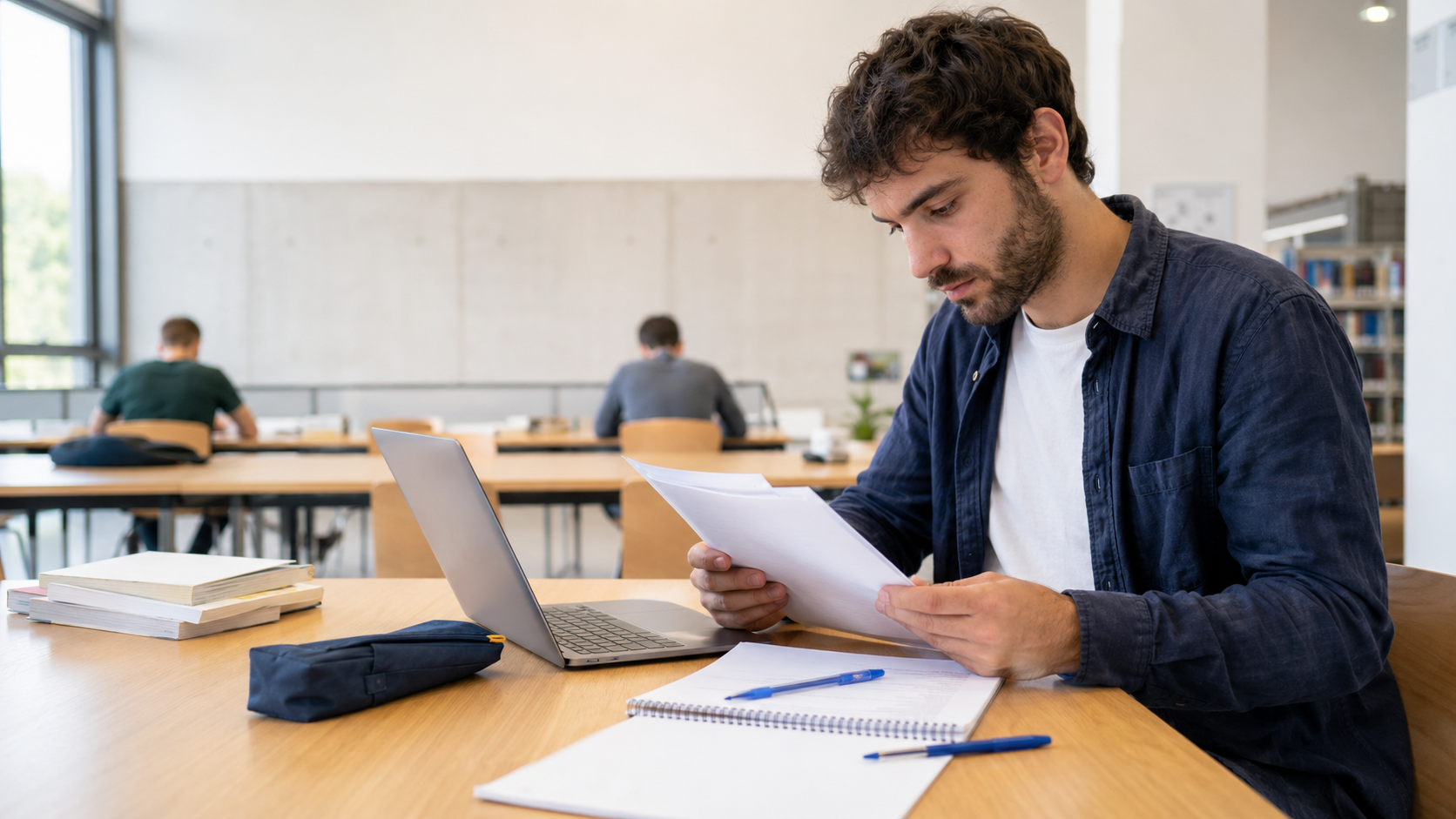 Estudiante preparando su oposición en su espacio de estudio